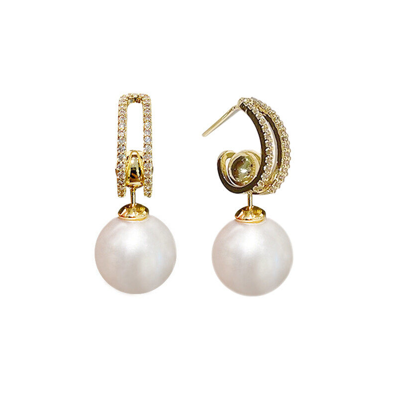 S925 hoop crystal earrings with pearl drop