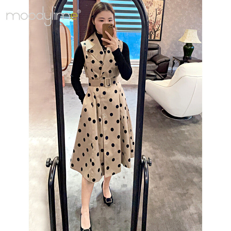 Callor  Copper Spot With Waist Belted  Mide Dress