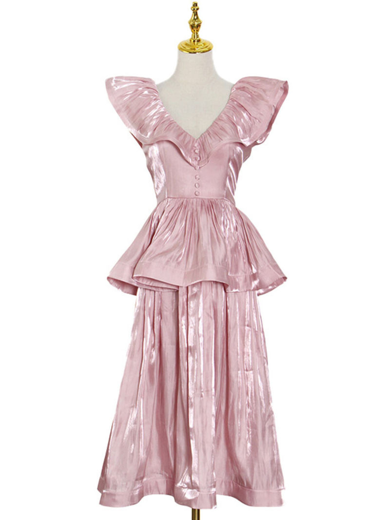 V-Neck With Frills Details Maxi Dress