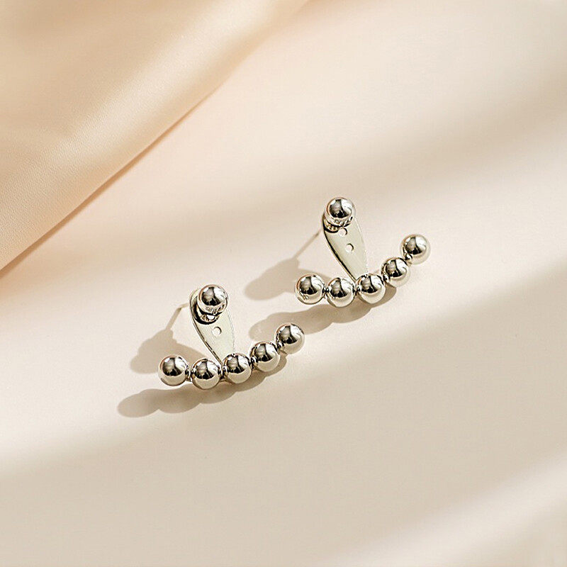 Sterling silver stud earrings with fan-shaped  crystal s925 hoop