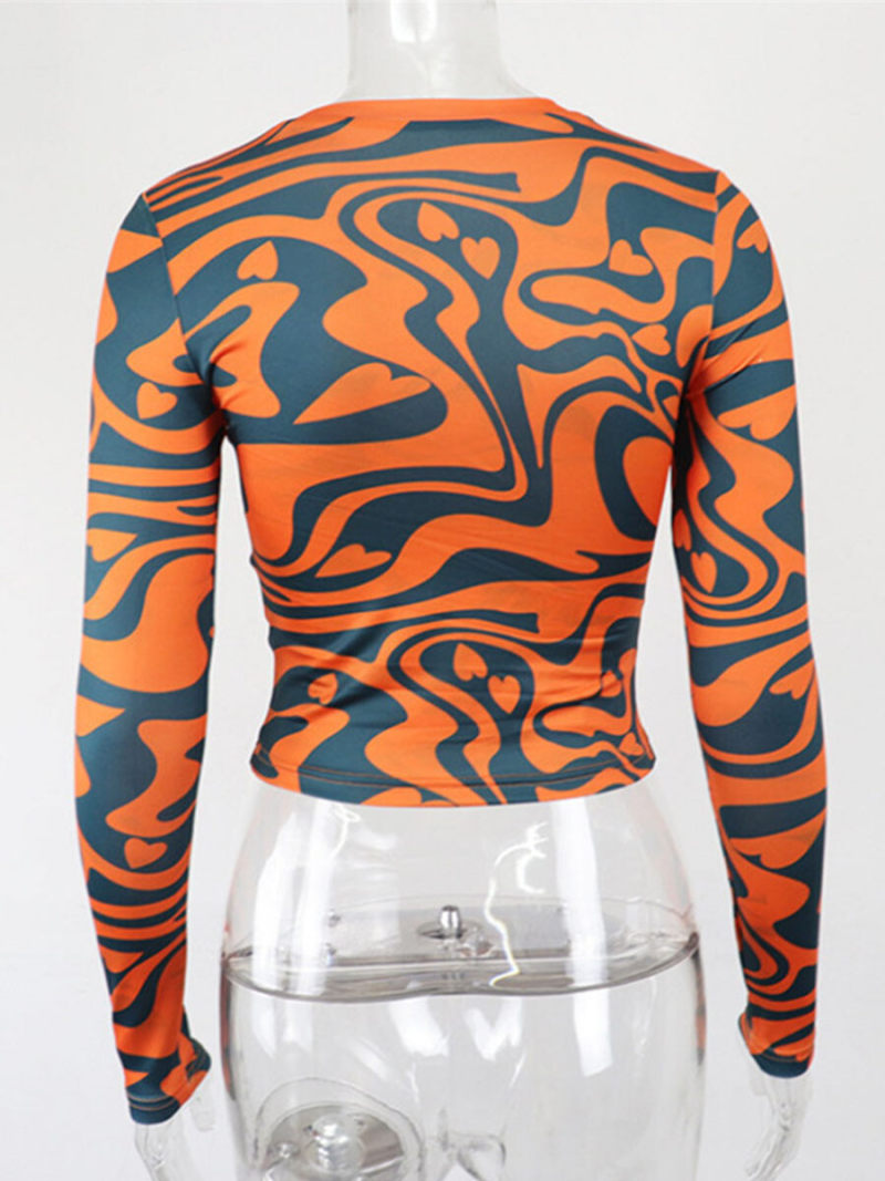 Printed round neck long sleeve T-shirt