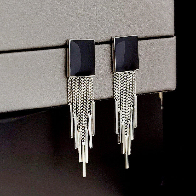 1pair crystal decor tassel drop earrings