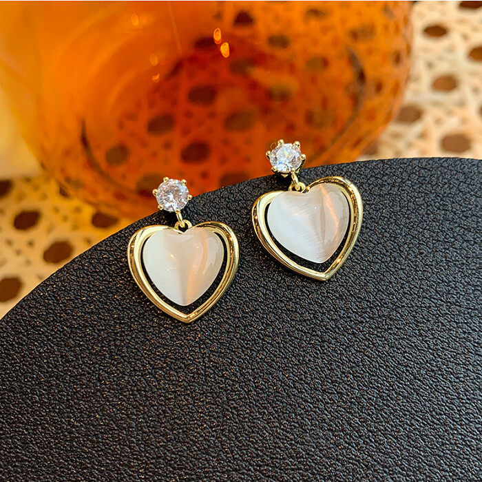 Pearl sugared heart drop earrings  s925 hoop