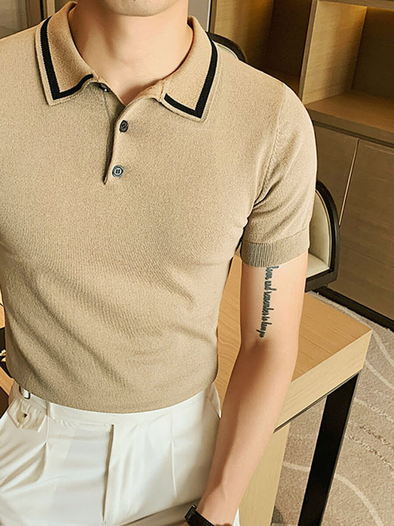 Polo  with Stripe on Collar Edge.