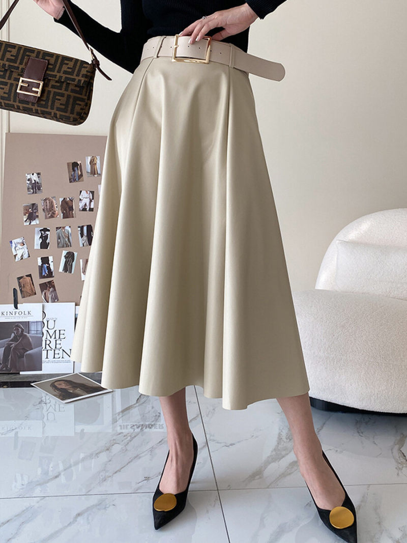 Belted Pleated Pu  Skirt