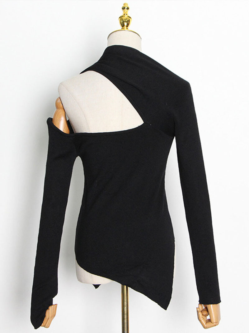 Irregular knitwear off-the-shoulder solid-colored cultivate one's morality personality