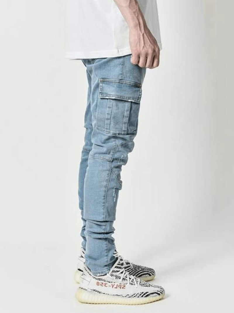 Skinny Jeans In Flat Mid Wash With Zipper On Bottom