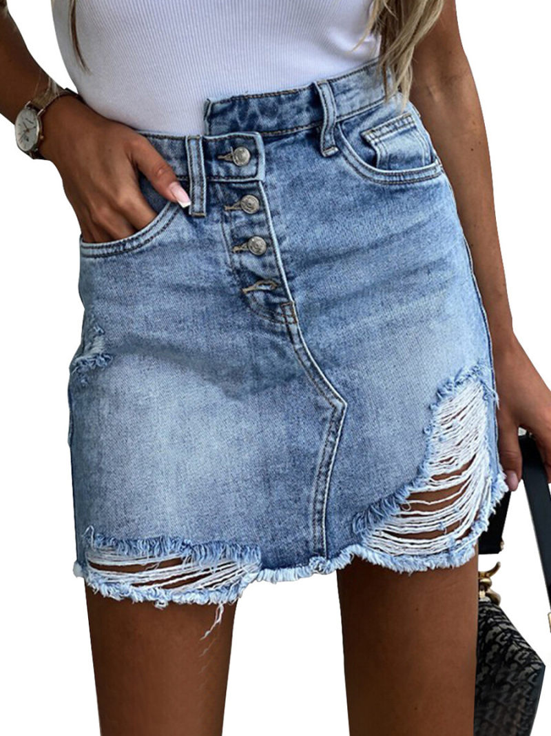 Denim Mini Skirt With Break On Front