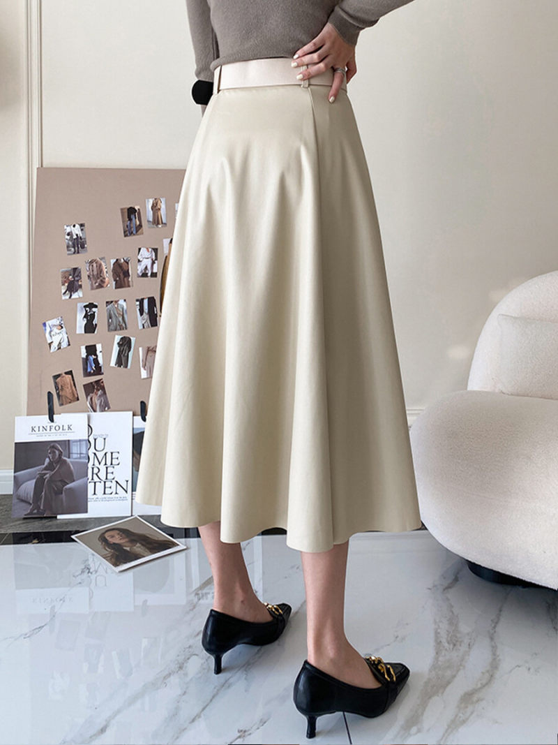 Belted Pleated Pu  Skirt
