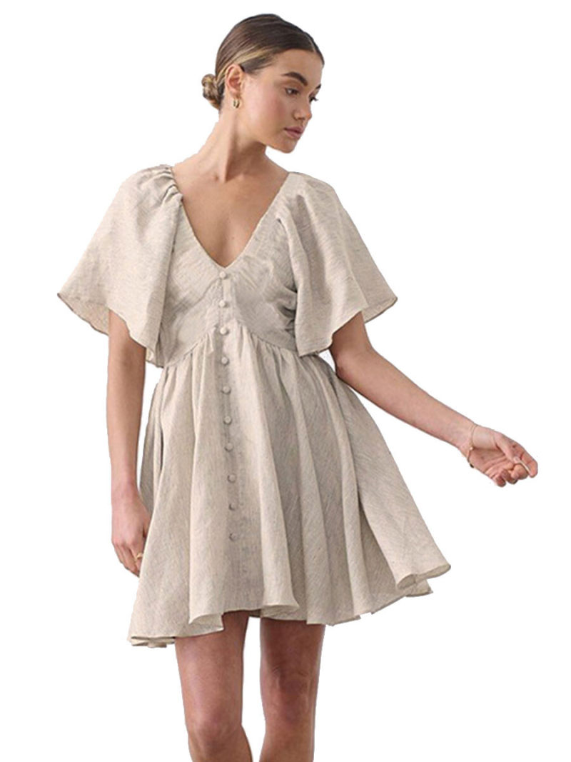 V-Neck  Mini Smoke  Dress