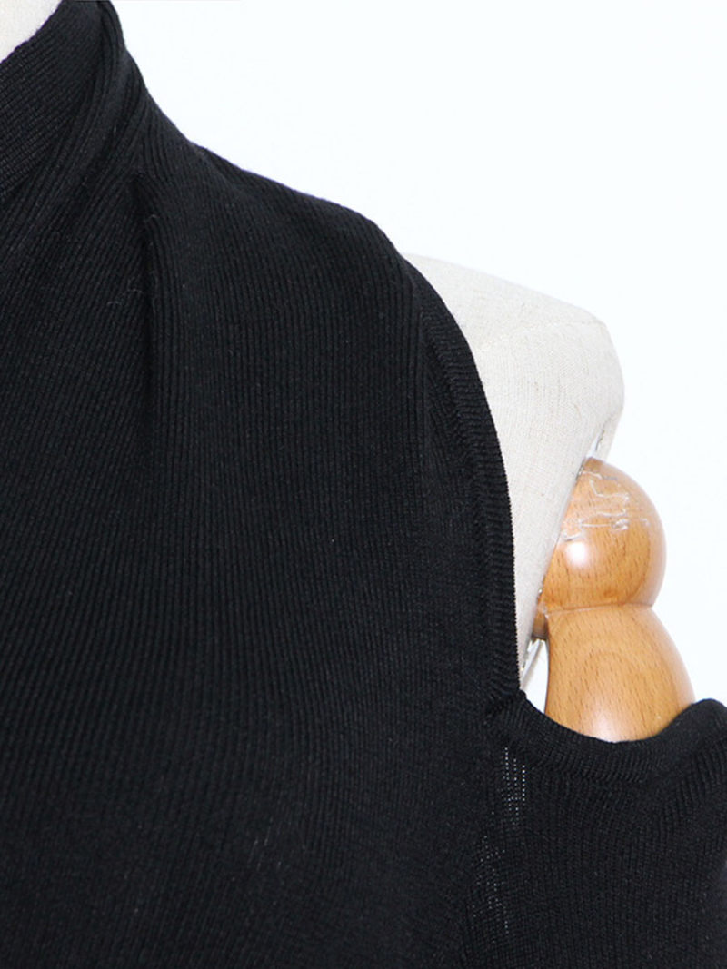 Irregular knitwear off-the-shoulder solid-colored cultivate one's morality personality
