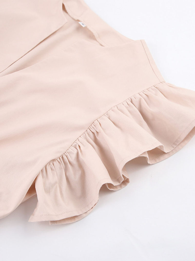 Fly sleeve pure color cotton dress