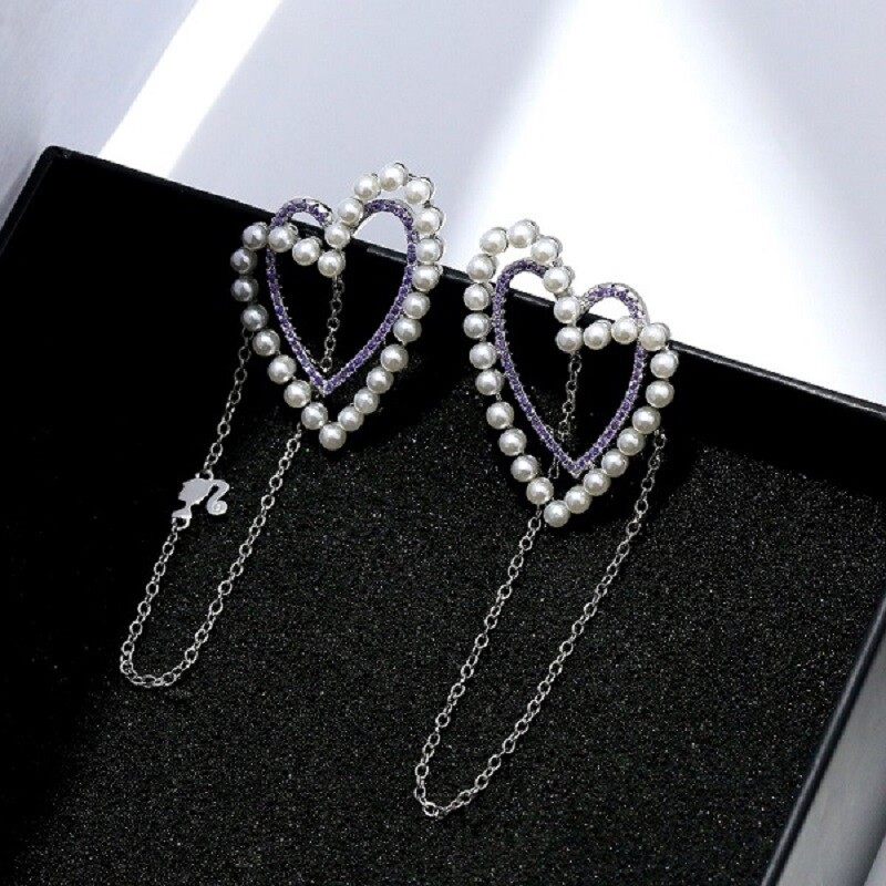 Faux pearl decor zircon tassel earrings