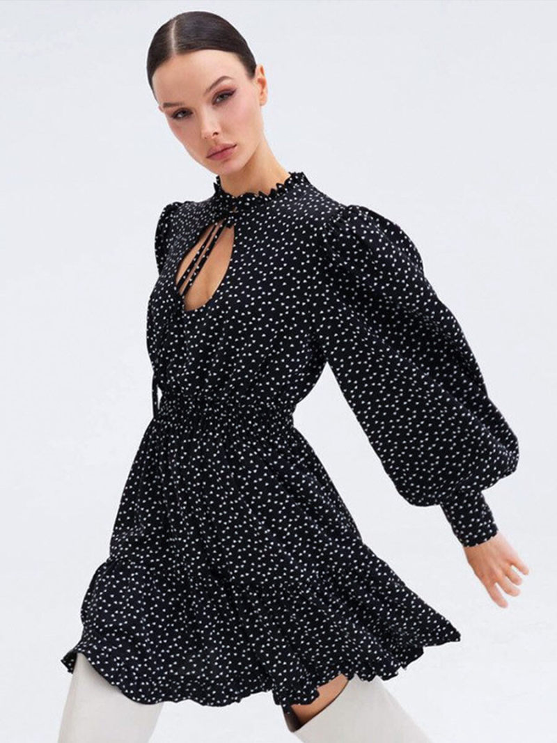 Wave point lantern sleeve dress