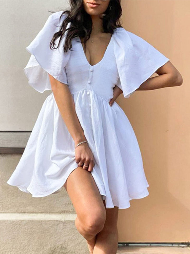 V-Neck  Mini Smoke  Dress