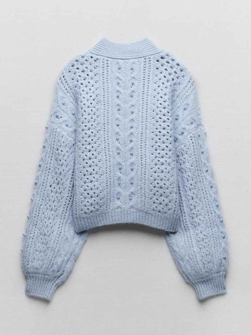 Nail Bead Details long Sleeves Button Front Cardigan