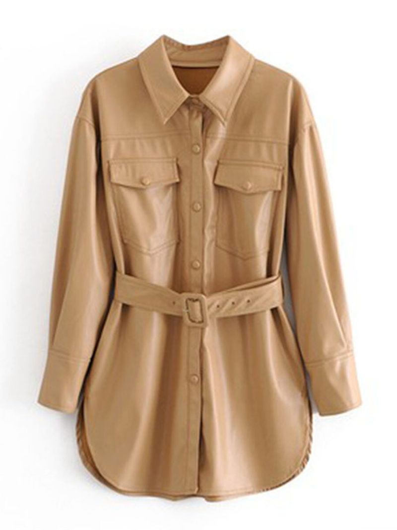 Pure color imitation leather jacket