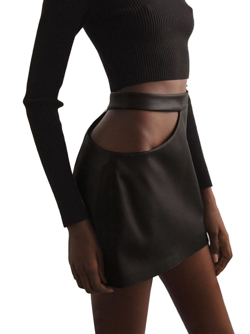 Cut Out Waist Mini  Pu Skirt