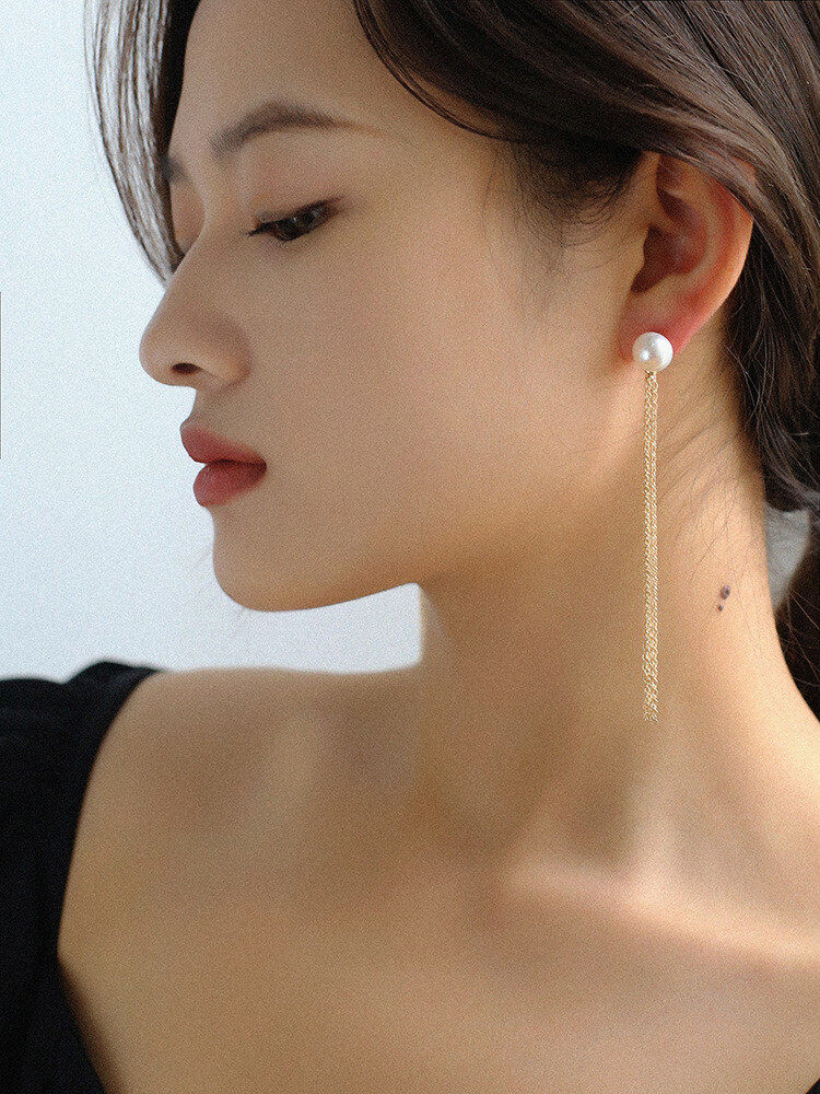 Earrings1pair Pearl Decor Tassel Drop Earrings 14K S925