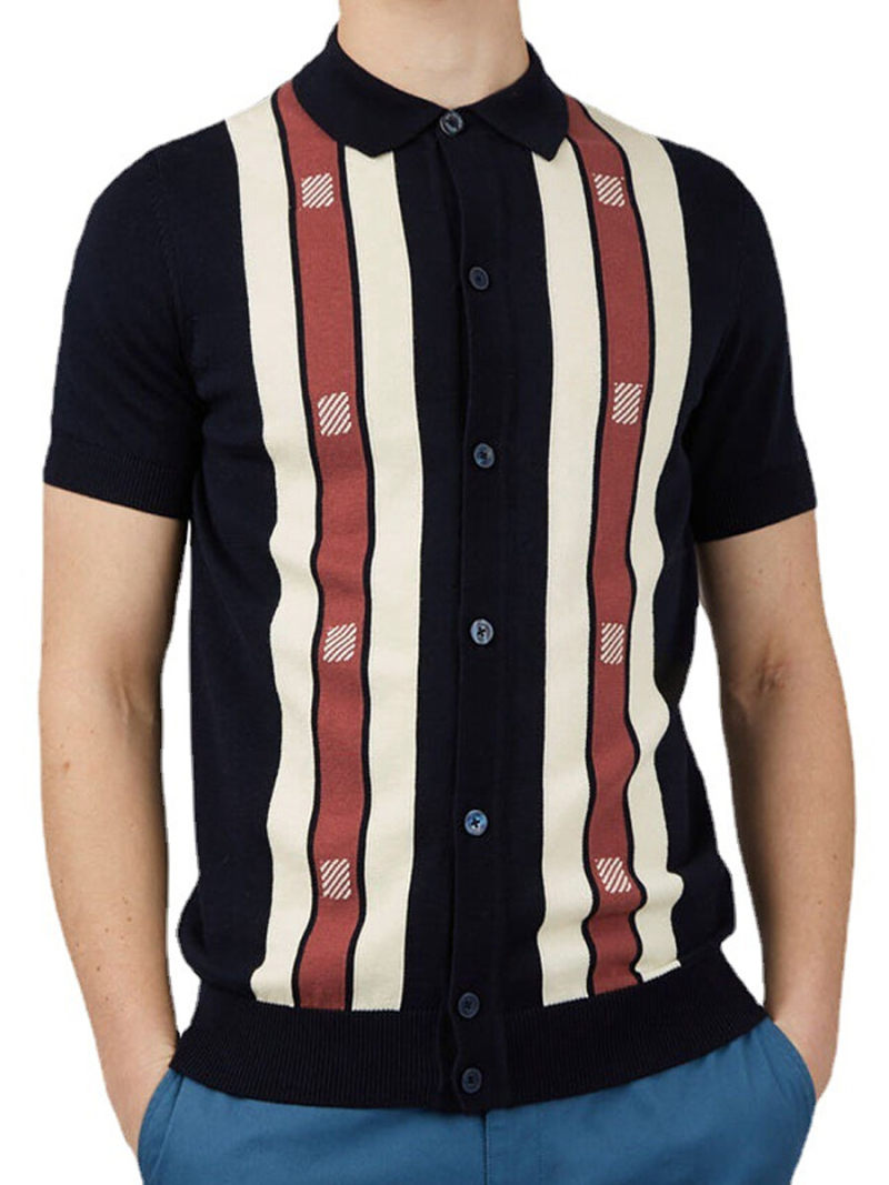 Polo With Printed Three  Line Stripe On Front