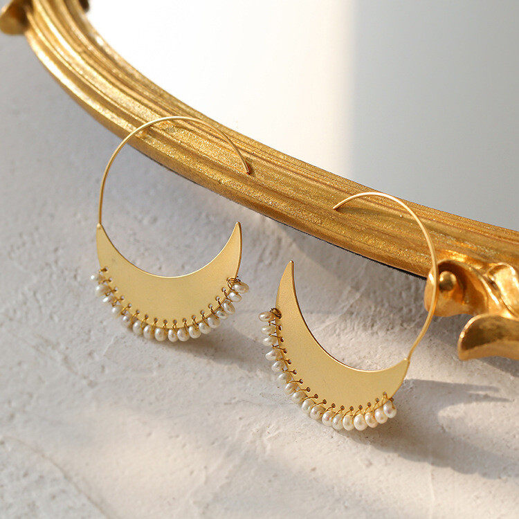 Faux Pearl Decor  Hoop Earrings