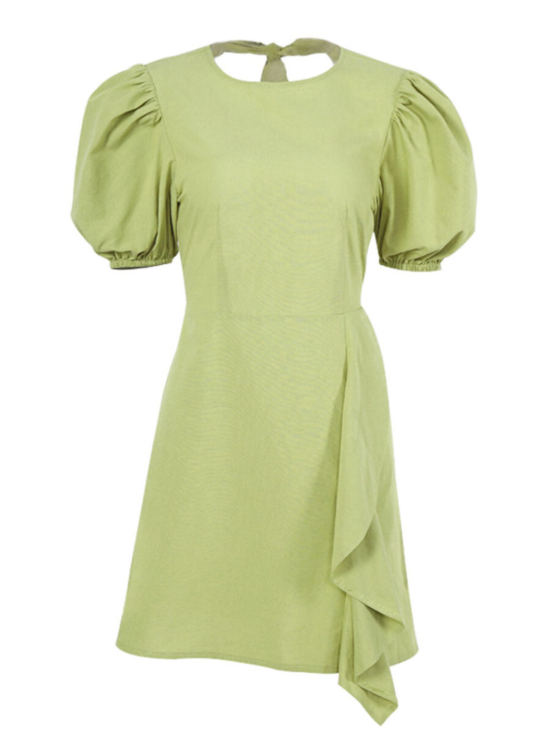 Crew Neck Backless Mini Dress With Tie Details On Neck