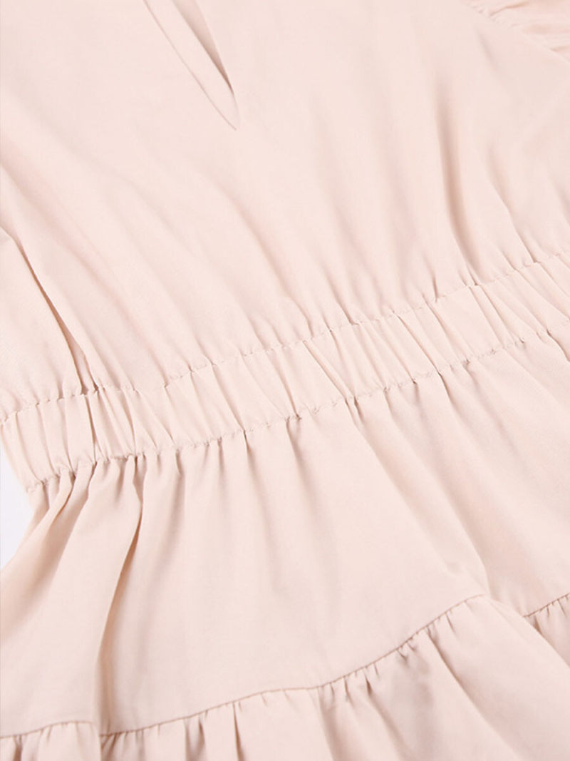 Fly sleeve pure color cotton dress