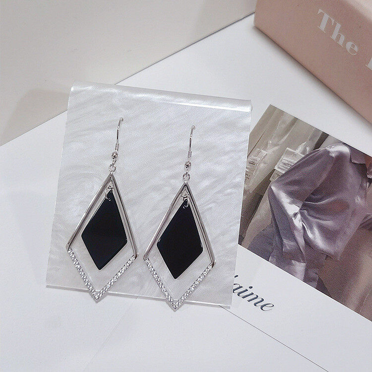 Black agate rhombus drop earrings s925