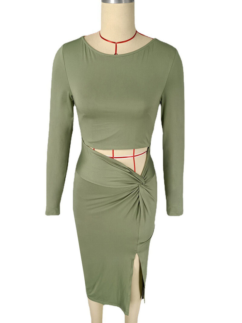 SXY  Side Split  Cutout  Waist  Mide Dress