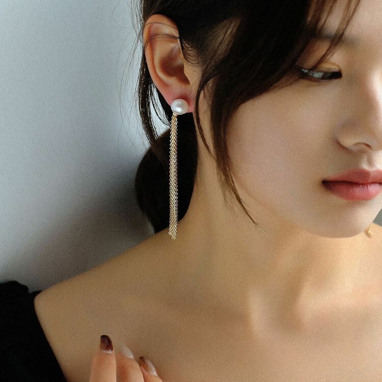 Earrings1pair Pearl Decor Tassel Drop Earrings 14K S925