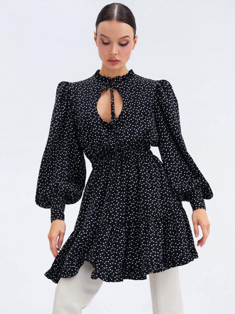 Wave point lantern sleeve dress
