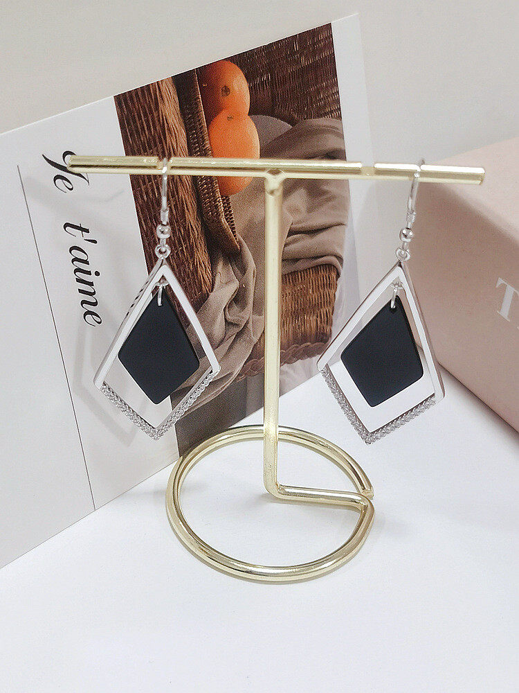 Black agate rhombus drop earrings s925