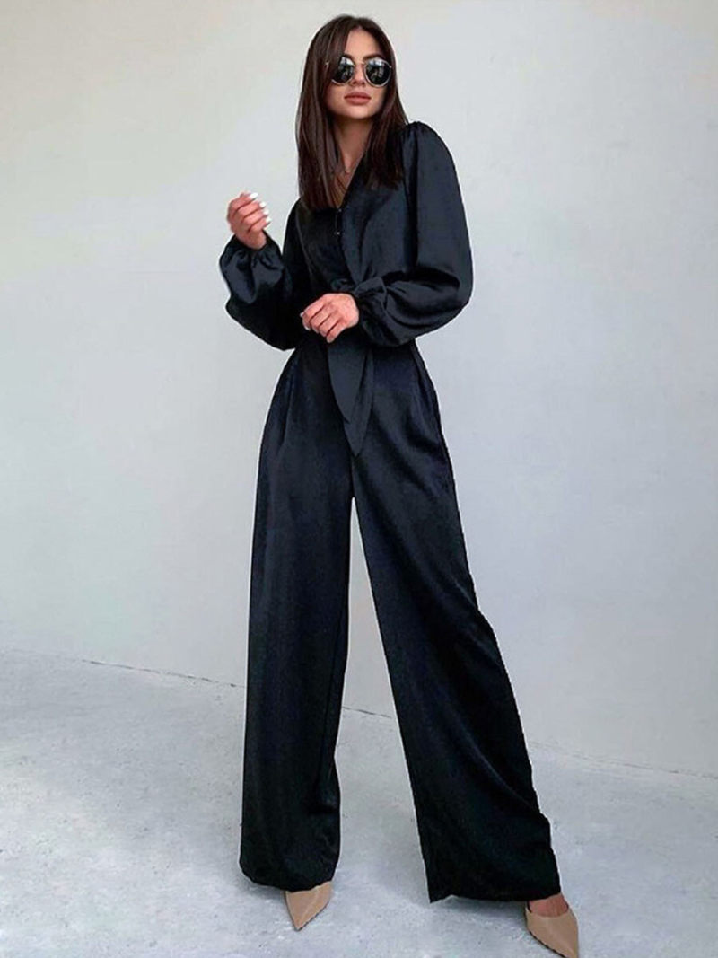 Ice silk satin leisure shirt trousers two-piece outfit