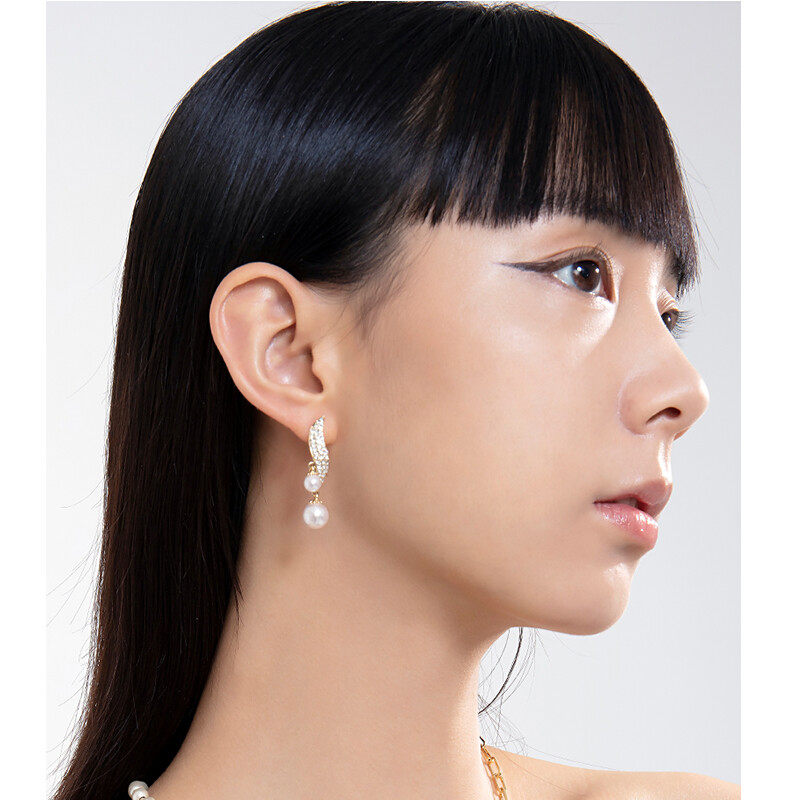 earrings Hoop crystal earrings with pearl drop  s925 hoop
