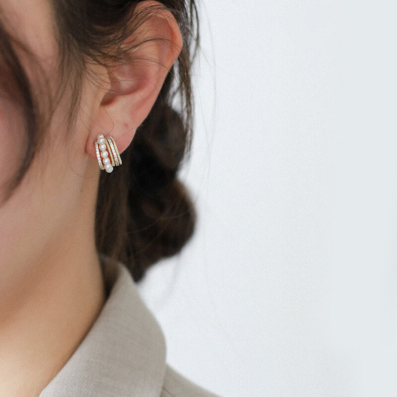 earrings Earrings with diamante in gold and pearls  s925 hoop