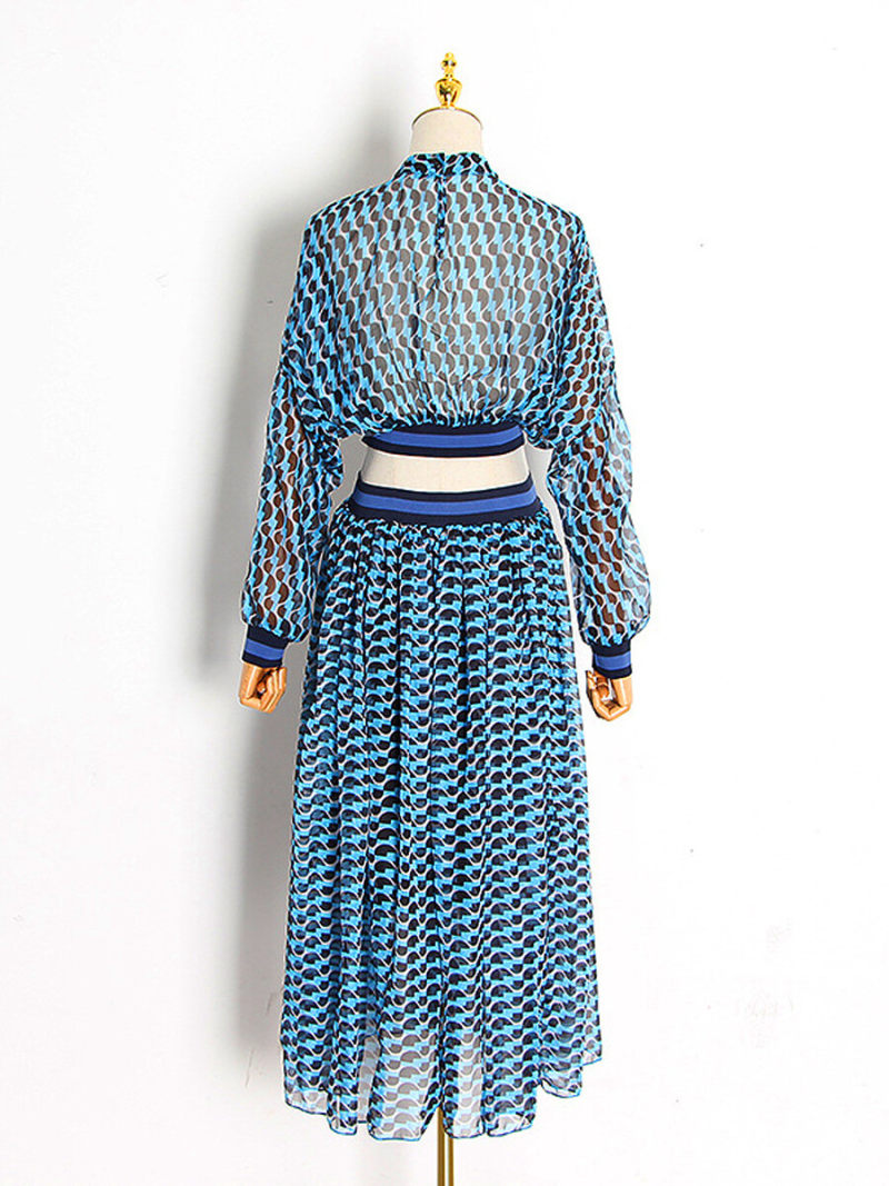 Stand Neck  Cutout Waist Pleated Maxi  Dress With Long Sleeves