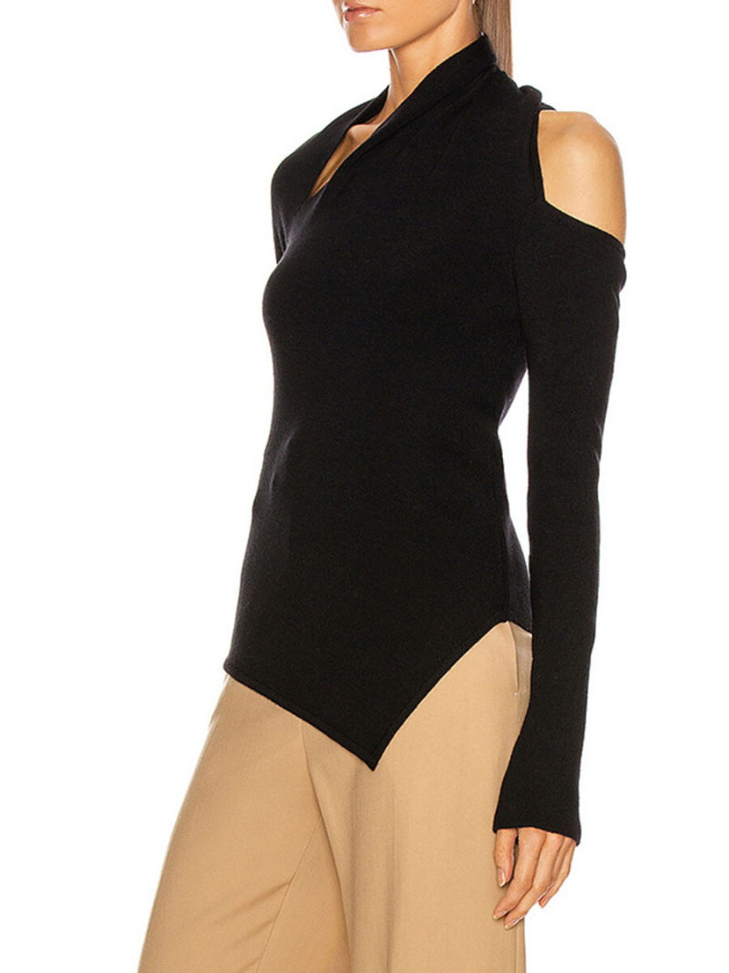 Irregular knitwear off-the-shoulder solid-colored cultivate one's morality personality