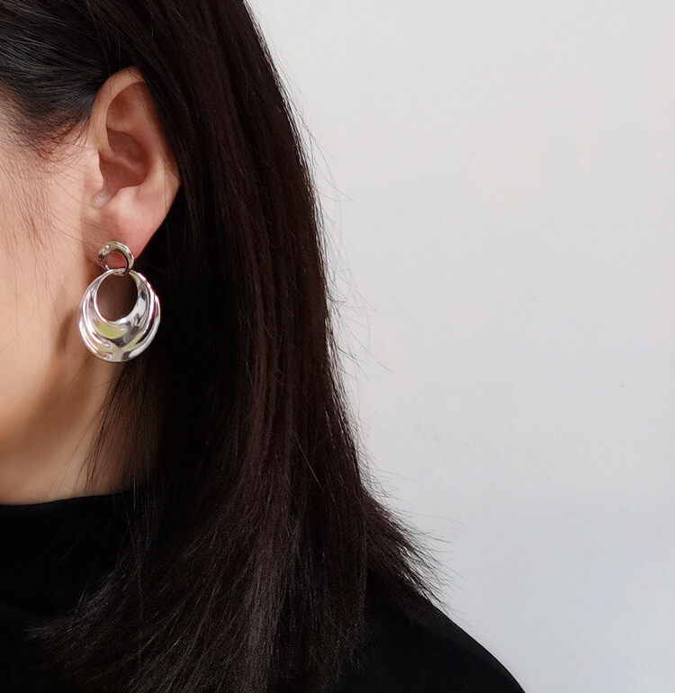 Rhinestone decor  round drop earrings s925