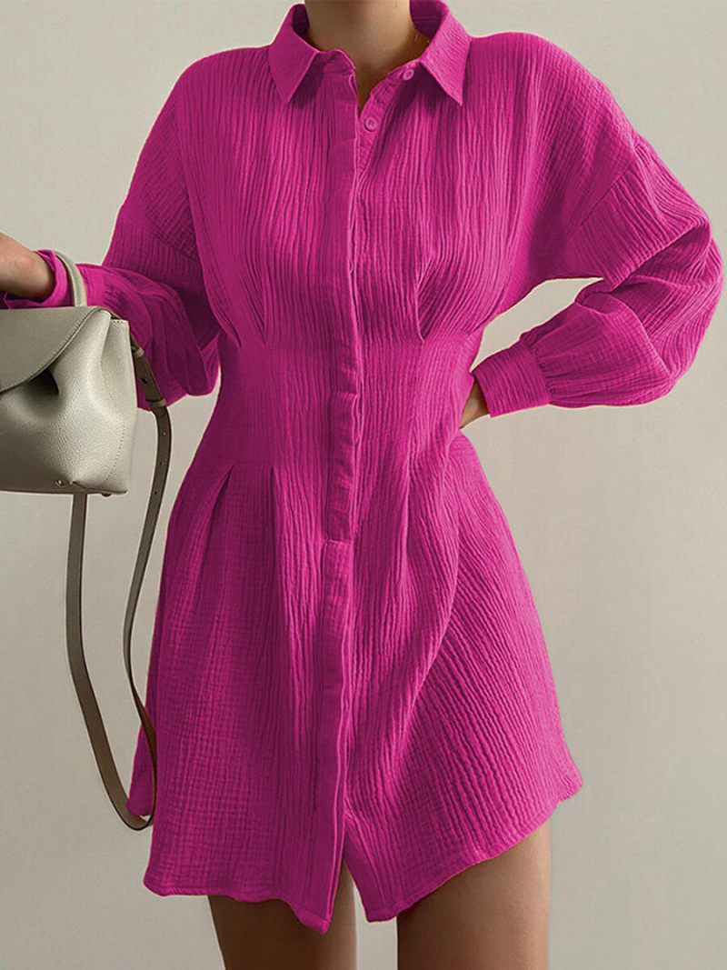 Solid   Oversized  Nipped  in Waist  Button Through Shirt Dress