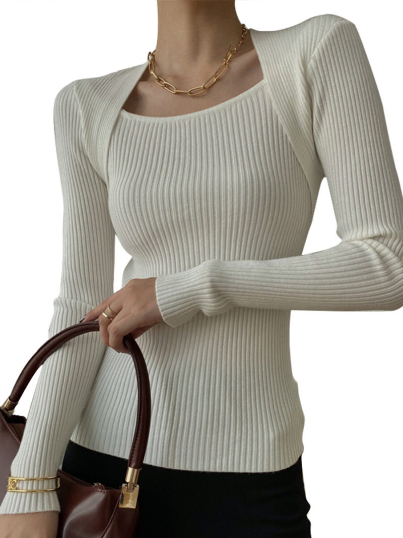 Square Neck Long Sleeves Slim Knitted Tunic
