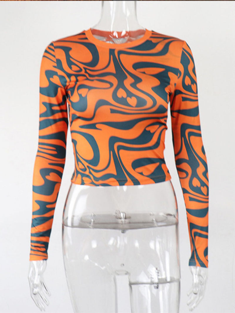Printed round neck long sleeve T-shirt