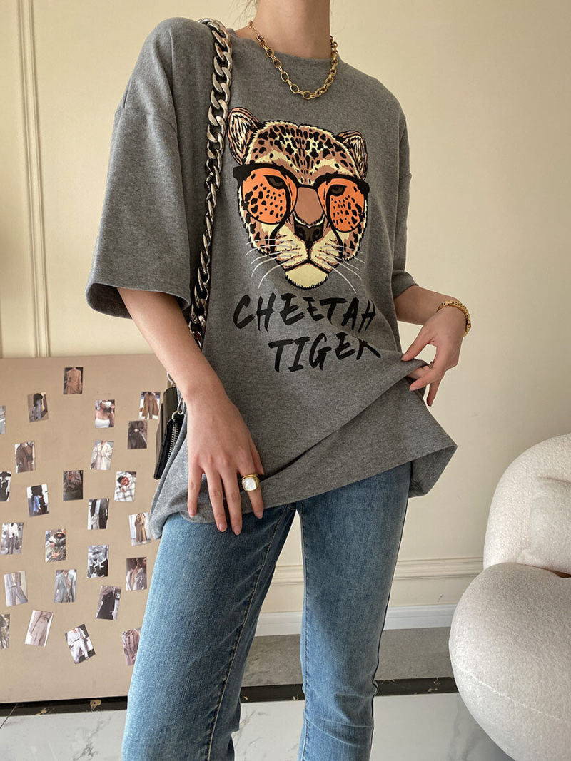Tiger printing short sleeve T-shirt