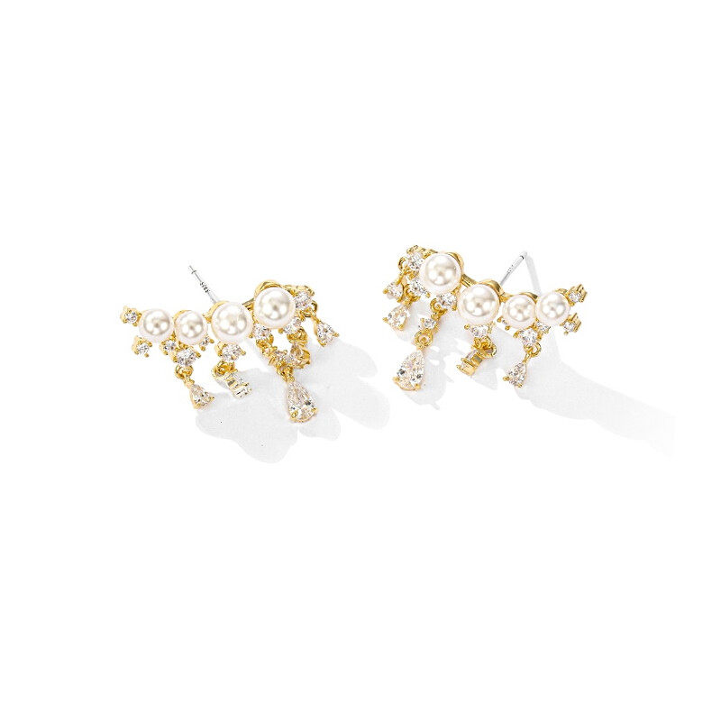 S925 hoop pearl earrings with crystal drop