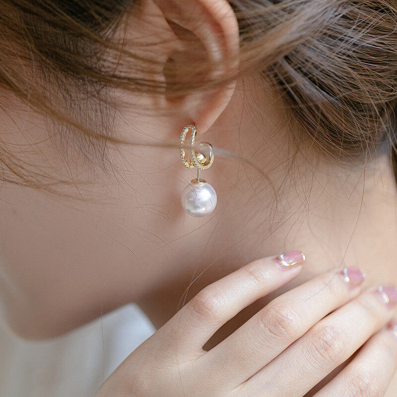 S925 hoop crystal earrings with pearl drop