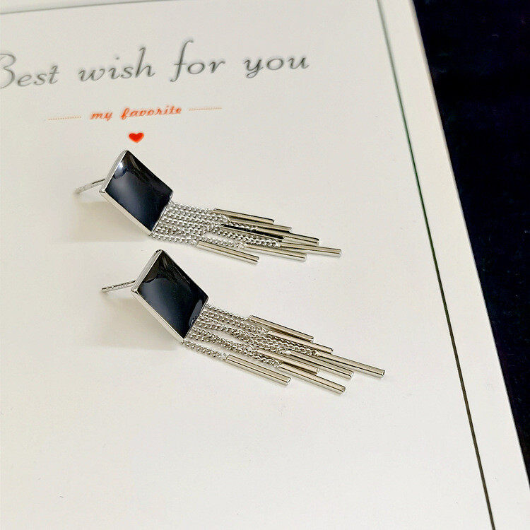 1pair crystal decor tassel drop earrings