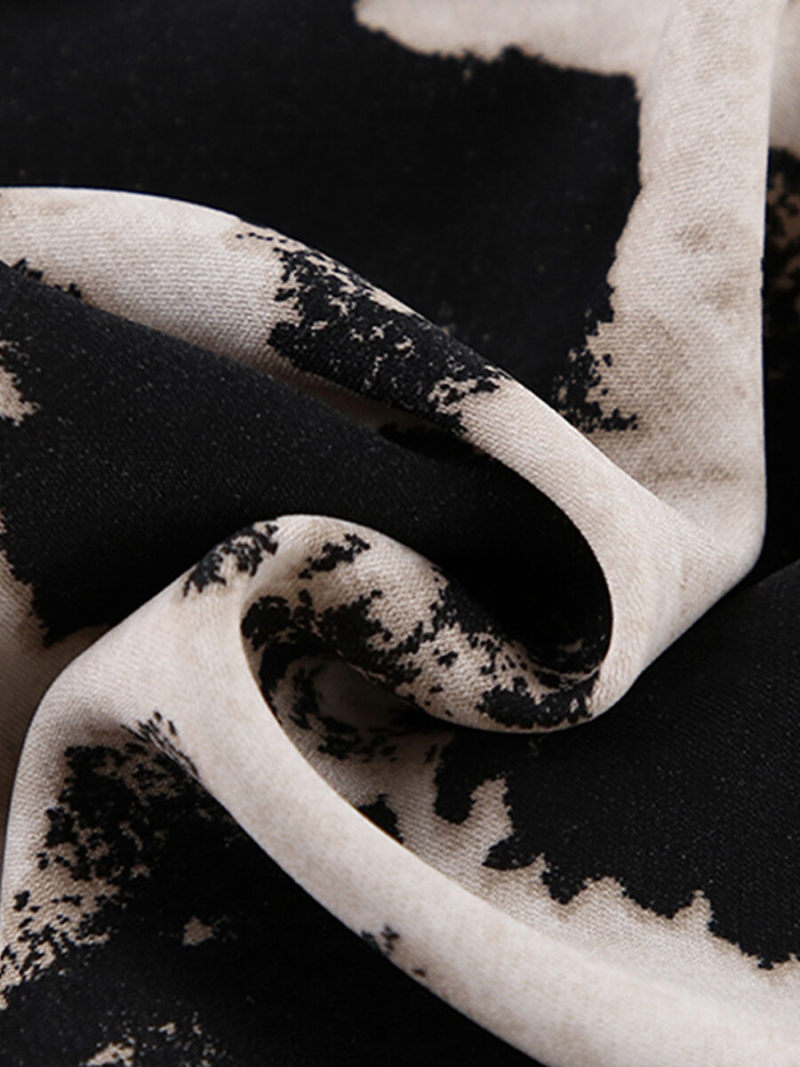 Printed Collar Button Through Tie Detail Long Sleevs Hourglass Blouse