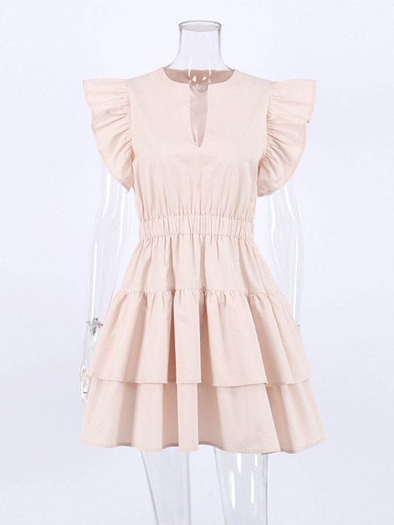 Fly sleeve pure color cotton dress