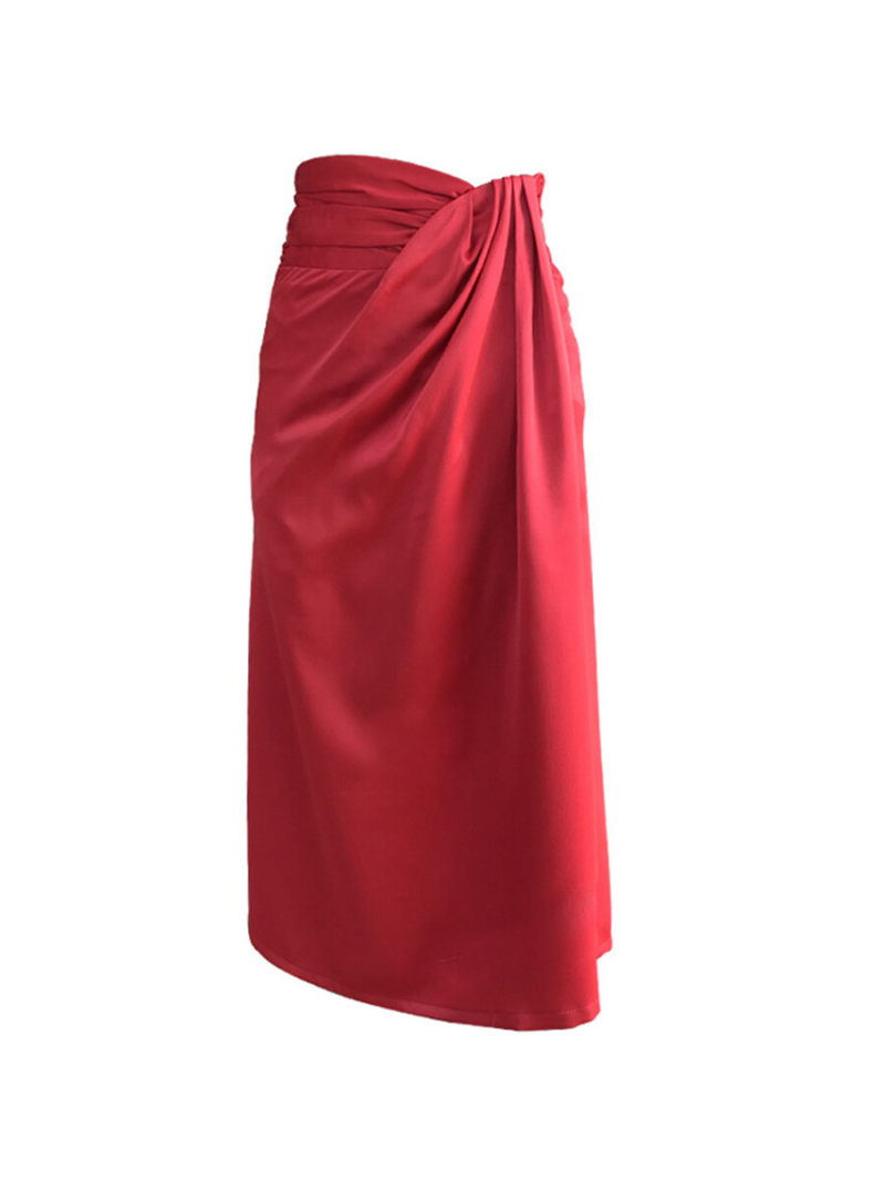 High Waist Drape    Skirt With Split  At Front