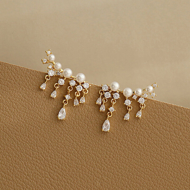 S925 hoop pearl earrings with crystal drop