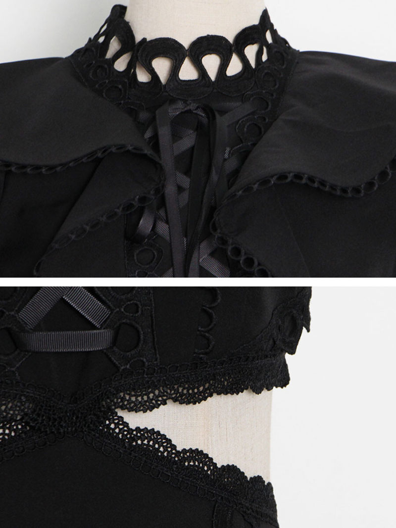 High Neck Cut Out Waist Maxi Dress With Lace Details